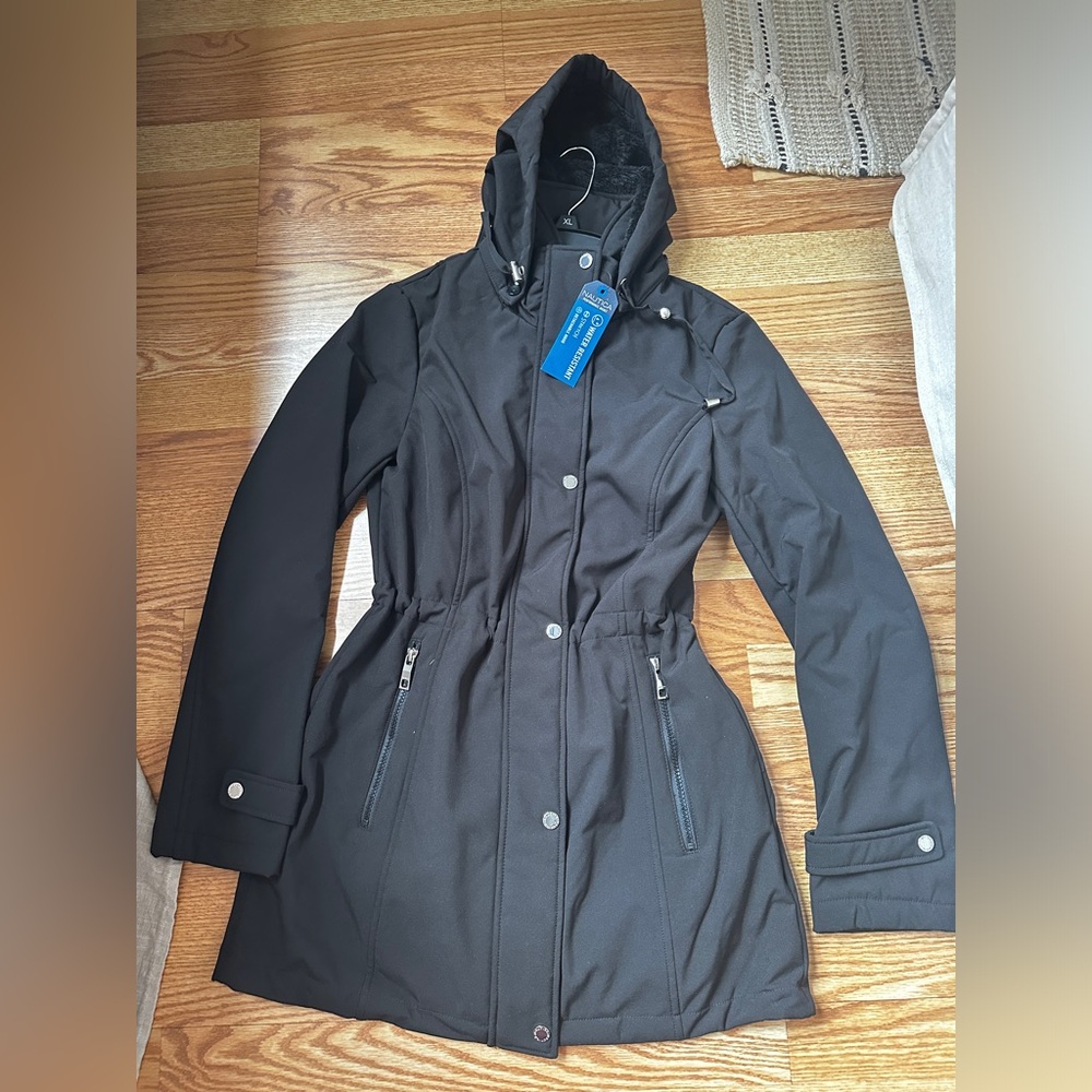 NWT Nautica Hooded Raincoat - Black